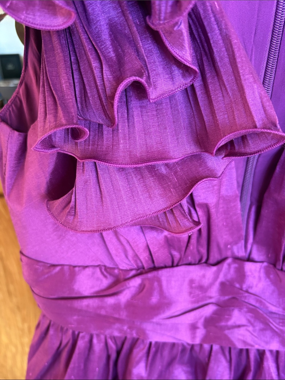 Purple Ruffled V-Neck Mini Dress - Picture 6 of 7